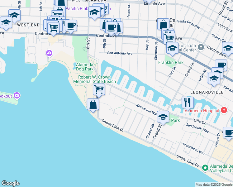 map of restaurants, bars, coffee shops, grocery stores, and more near 1002 Otis Drive in Alameda