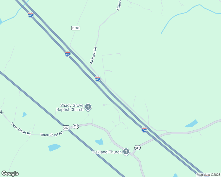 map of restaurants, bars, coffee shops, grocery stores, and more near Atkinson Road in Louisa County