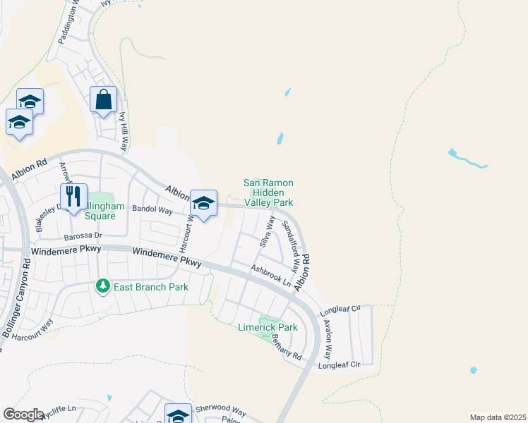 map of restaurants, bars, coffee shops, grocery stores, and more near 562 Adriatic Court in San Ramon