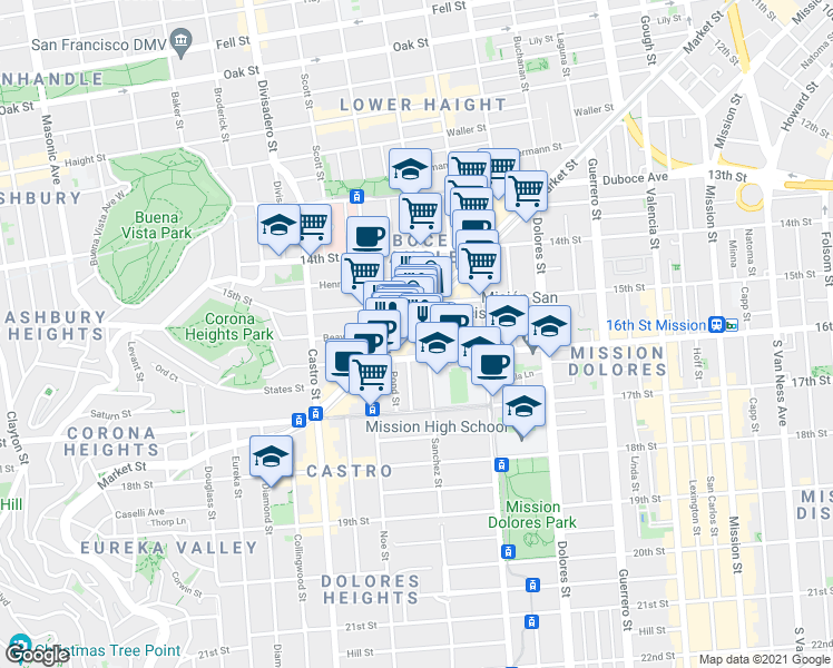 map of restaurants, bars, coffee shops, grocery stores, and more near in San Francisco