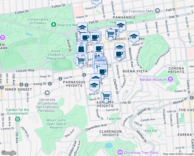 map of restaurants, bars, coffee shops, grocery stores, and more near in San Francisco