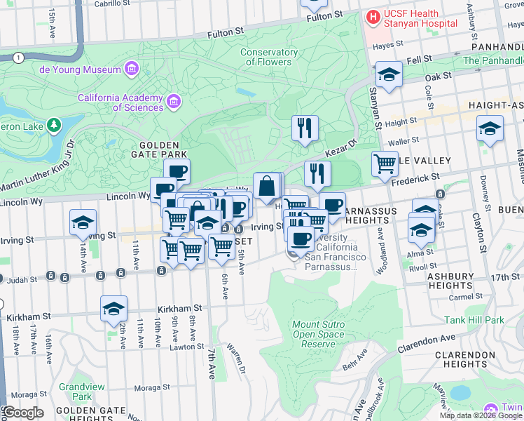map of restaurants, bars, coffee shops, grocery stores, and more near 1242 3rd Avenue in San Francisco