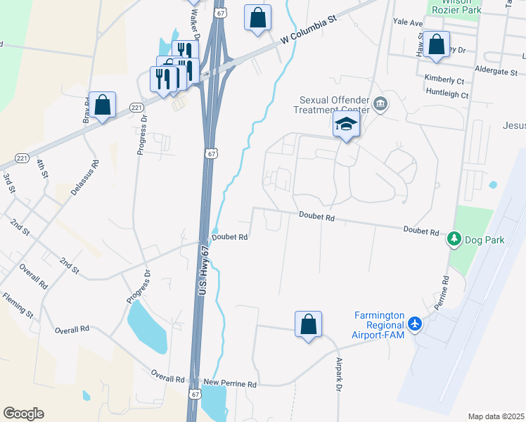 map of restaurants, bars, coffee shops, grocery stores, and more near 1642 Doubet Road in Farmington