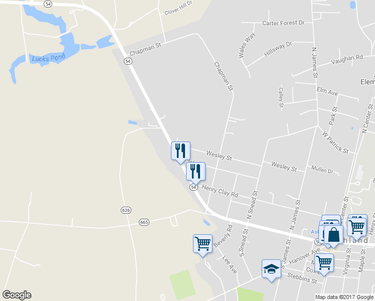 map of restaurants, bars, coffee shops, grocery stores, and more near 513 Wesley Street in Ashland