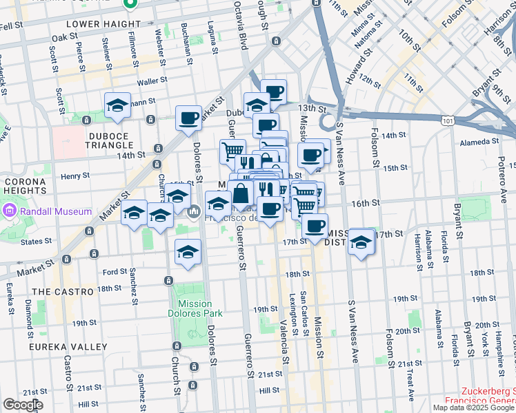 map of restaurants, bars, coffee shops, grocery stores, and more near in San Francisco