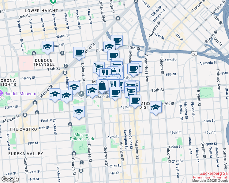 map of restaurants, bars, coffee shops, grocery stores, and more near in San Francisco