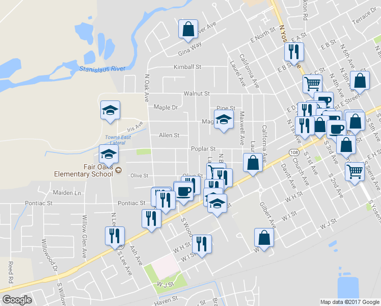 map of restaurants, bars, coffee shops, grocery stores, and more near 183 Warrington Avenue in Oakdale
