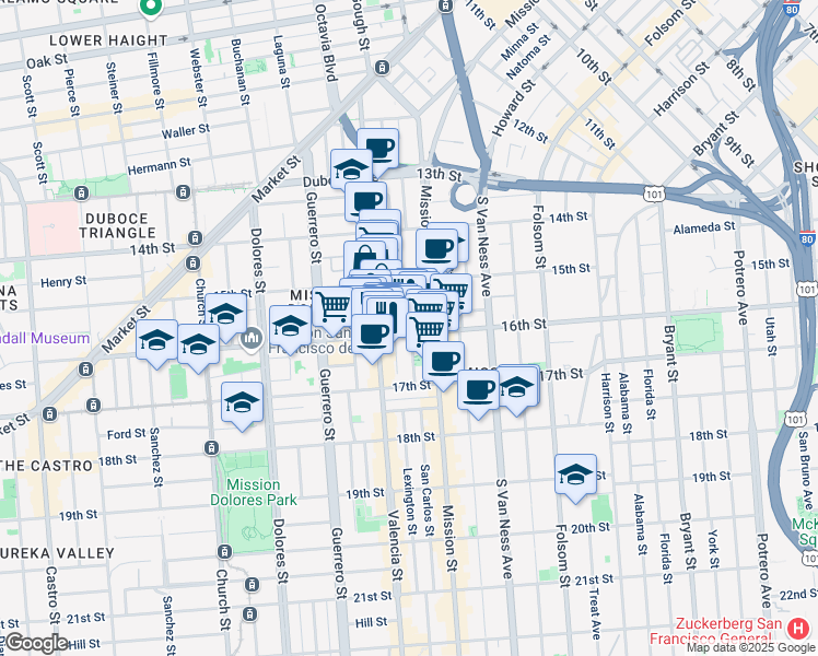 map of restaurants, bars, coffee shops, grocery stores, and more near in San Francisco