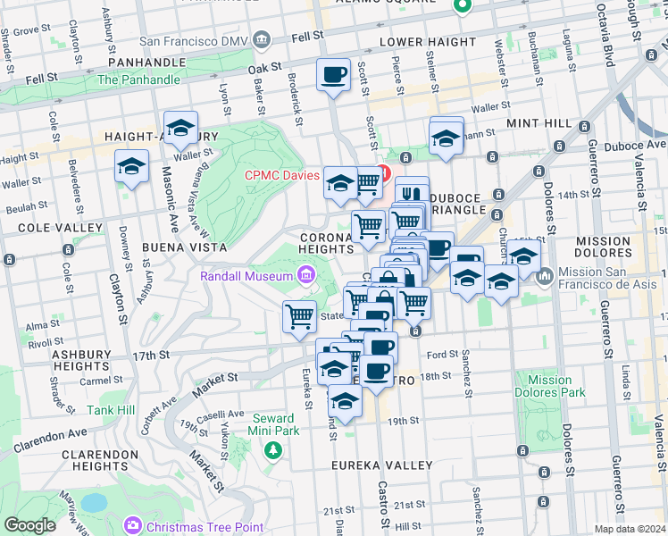 map of restaurants, bars, coffee shops, grocery stores, and more near 2475 15th Street in San Francisco