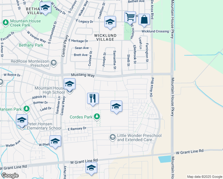 map of restaurants, bars, coffee shops, grocery stores, and more near 281 East Angelina Avenue in Tracy
