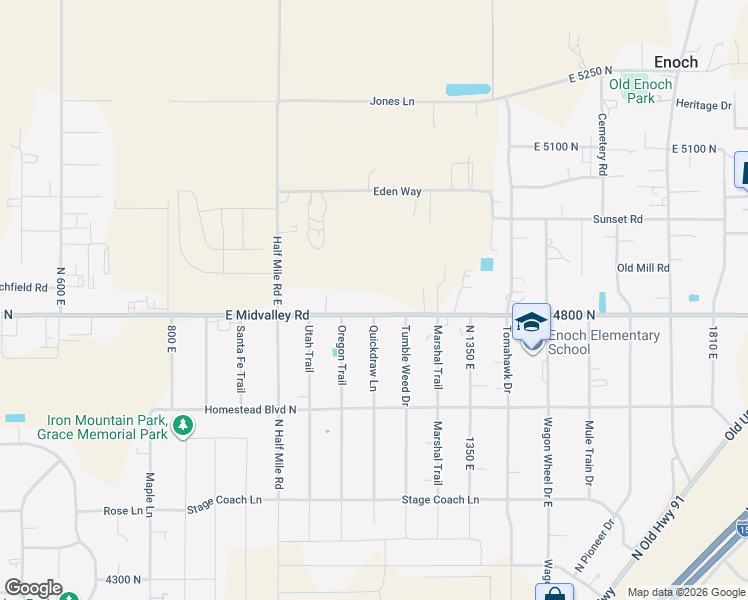 map of restaurants, bars, coffee shops, grocery stores, and more near 1183 East Midvalley Road in Cedar City