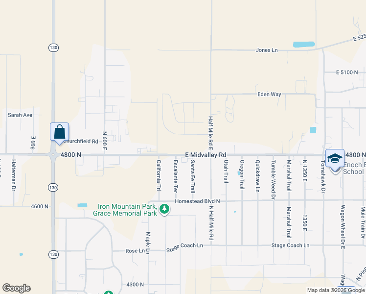map of restaurants, bars, coffee shops, grocery stores, and more near 1050 East Midvalley Road in Enoch