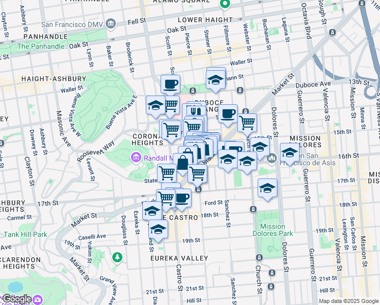 map of restaurants, bars, coffee shops, grocery stores, and more near 12 Beaver Street in San Francisco