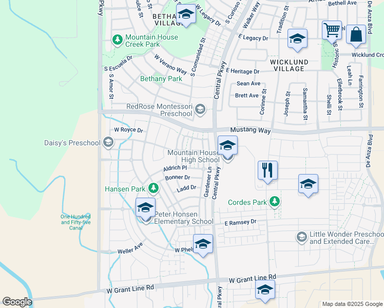 map of restaurants, bars, coffee shops, grocery stores, and more near 1018 South Fowler Lane in Tracy