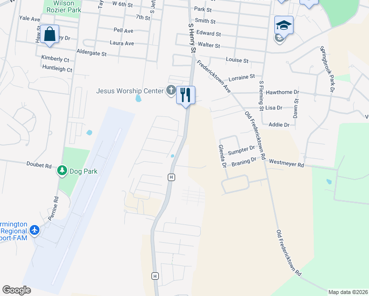 map of restaurants, bars, coffee shops, grocery stores, and more near 3302 State Route H in Farmington