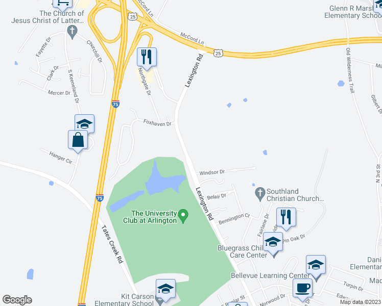 map of restaurants, bars, coffee shops, grocery stores, and more near 1661 U.S. 25 Business in Richmond