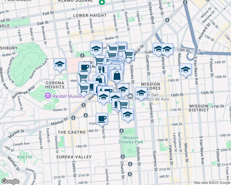 map of restaurants, bars, coffee shops, grocery stores, and more near in San Francisco