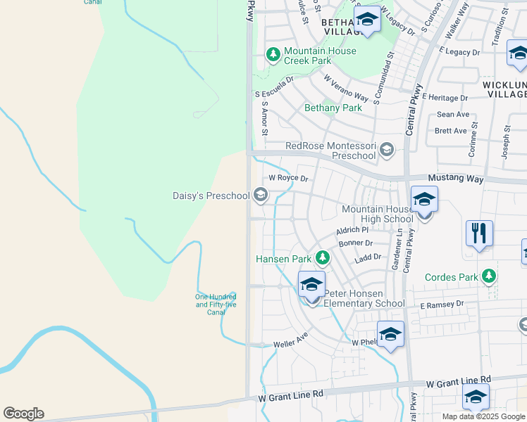 map of restaurants, bars, coffee shops, grocery stores, and more near 638 West Strauss Drive in Tracy