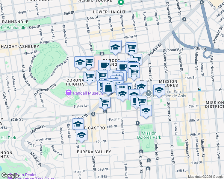 map of restaurants, bars, coffee shops, grocery stores, and more near in San Francisco