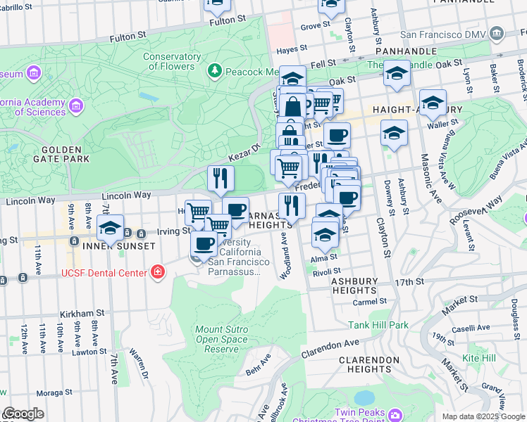 map of restaurants, bars, coffee shops, grocery stores, and more near 274 Carl Street in San Francisco