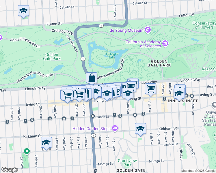 map of restaurants, bars, coffee shops, grocery stores, and more near 1200 17th Avenue in San Francisco