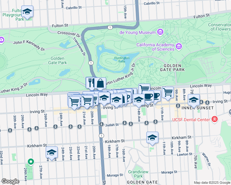 map of restaurants, bars, coffee shops, grocery stores, and more near 1200 17th Avenue in San Francisco