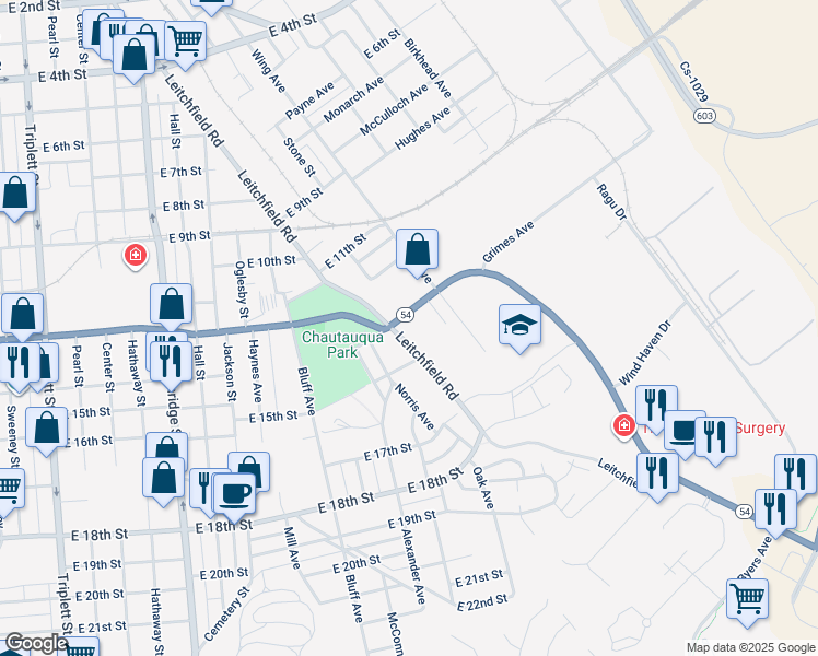 map of restaurants, bars, coffee shops, grocery stores, and more near 1301 Leitchfield Road in Owensboro