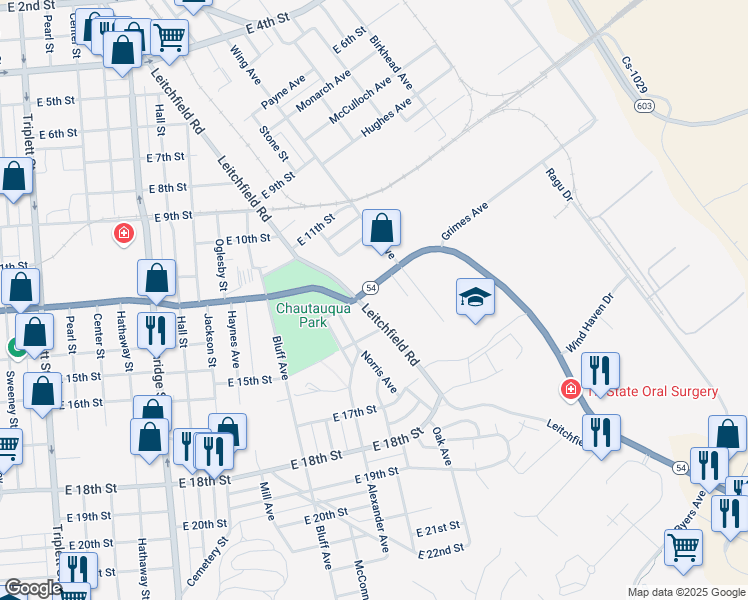 map of restaurants, bars, coffee shops, grocery stores, and more near 1301 Leitchfield Road in Owensboro