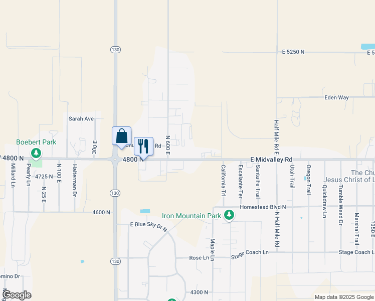 map of restaurants, bars, coffee shops, grocery stores, and more near 667 East Midvalley Road in Enoch