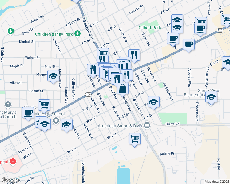 map of restaurants, bars, coffee shops, grocery stores, and more near 161 South 3rd Avenue in Oakdale