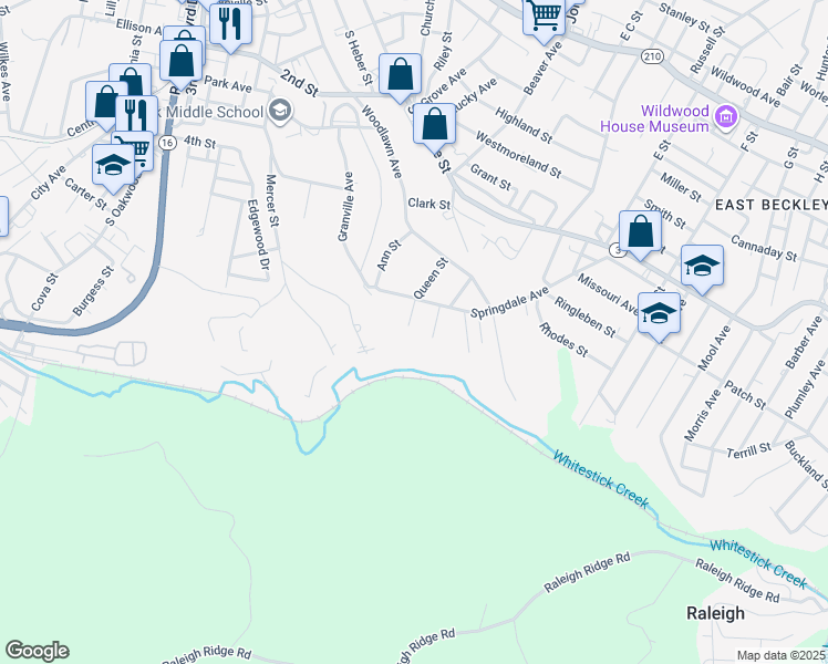 map of restaurants, bars, coffee shops, grocery stores, and more near 212 Queen St in Beckley