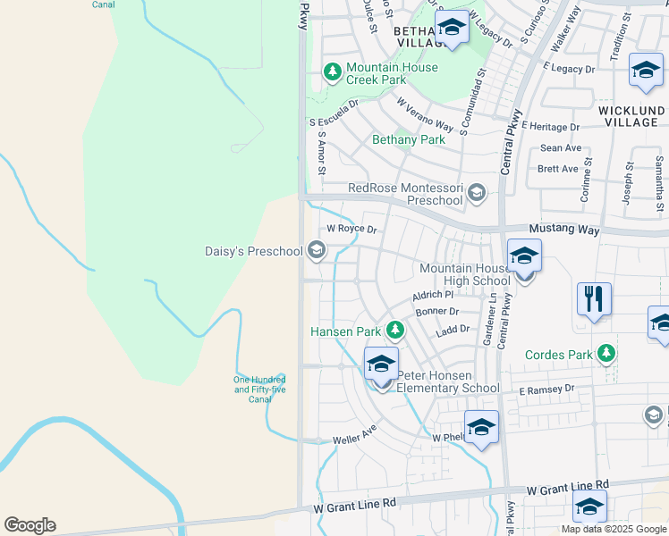 map of restaurants, bars, coffee shops, grocery stores, and more near 638 West Strauss Drive in Tracy