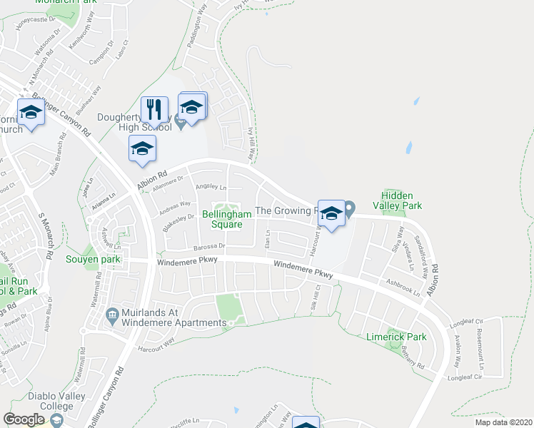 map of restaurants, bars, coffee shops, grocery stores, and more near 829 Bandol Way in San Ramon