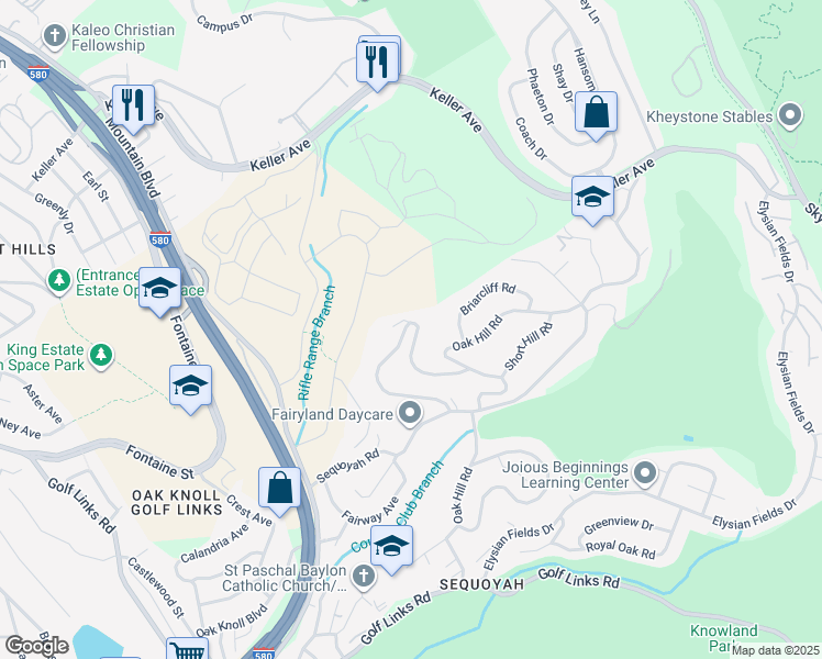 map of restaurants, bars, coffee shops, grocery stores, and more near 4400 Saint Andrews Road in Oakland