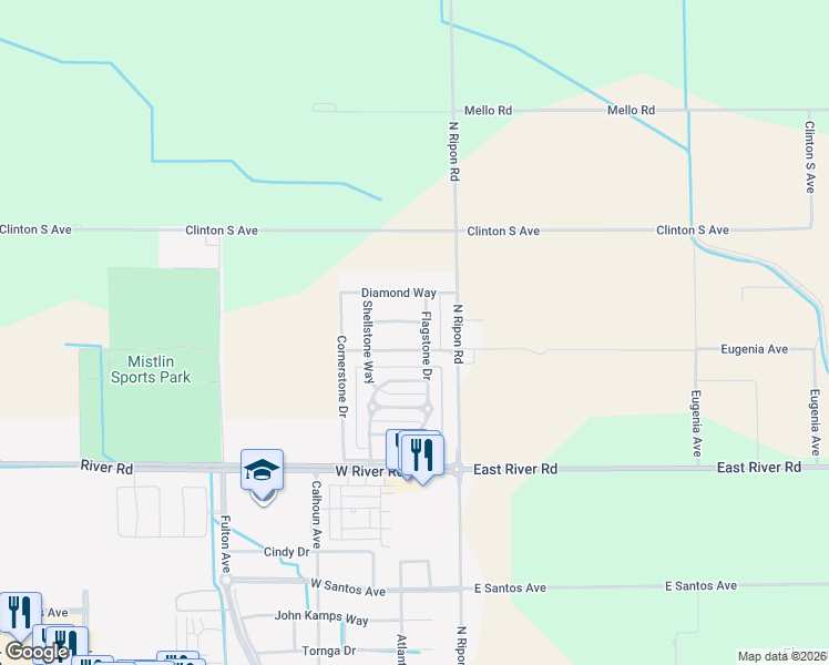 map of restaurants, bars, coffee shops, grocery stores, and more near 280 Gemstone Lane in Ripon