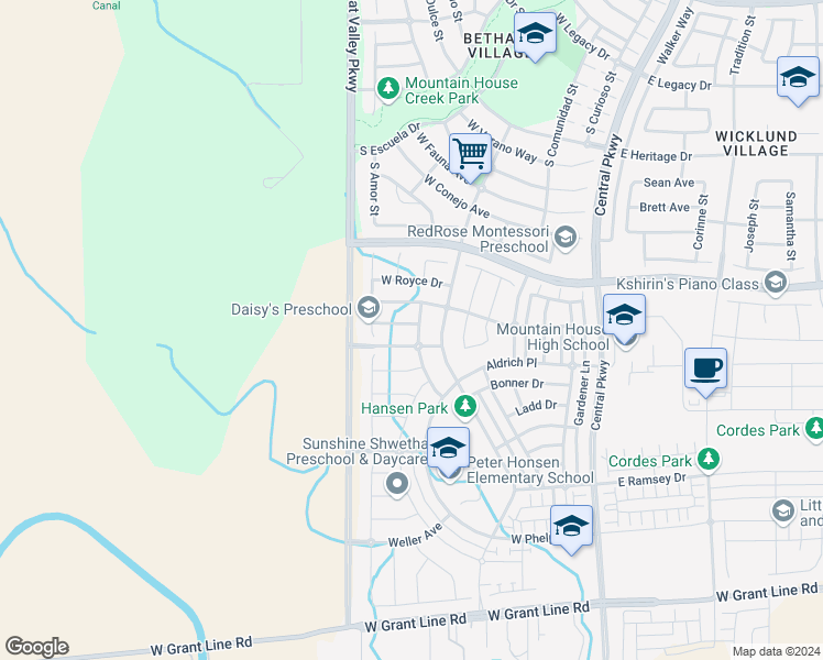 map of restaurants, bars, coffee shops, grocery stores, and more near 1026 South Jacobs Drive in Tracy