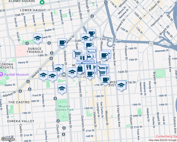 map of restaurants, bars, coffee shops, grocery stores, and more near in San Francisco