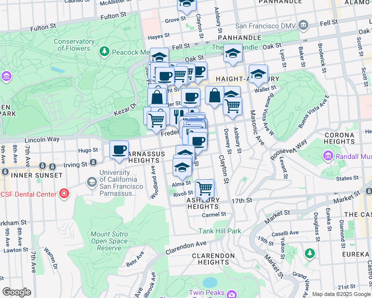 map of restaurants, bars, coffee shops, grocery stores, and more near in San Francisco