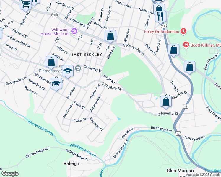 map of restaurants, bars, coffee shops, grocery stores, and more near 1801-1999 South Fayette Street in Beckley