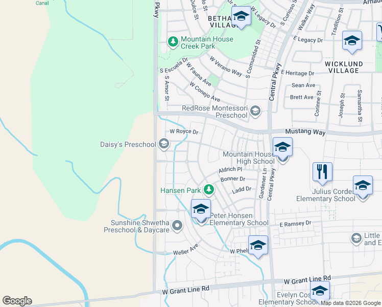 map of restaurants, bars, coffee shops, grocery stores, and more near 1030 South Jacobs Drive in Tracy
