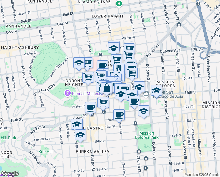 map of restaurants, bars, coffee shops, grocery stores, and more near in San Francisco
