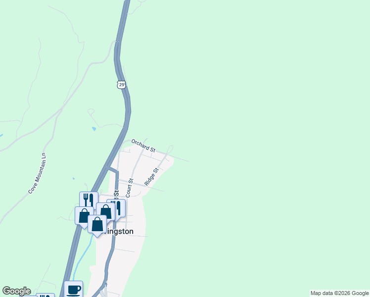 map of restaurants, bars, coffee shops, grocery stores, and more near 310 Ridge Street in Lovingston
