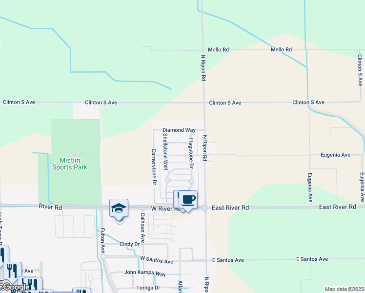 map of restaurants, bars, coffee shops, grocery stores, and more near 280 Gemstone Lane in Ripon