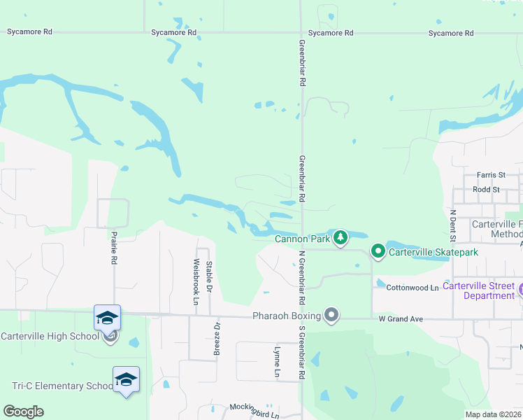 map of restaurants, bars, coffee shops, grocery stores, and more near 1005 Briarwood Road in Carterville