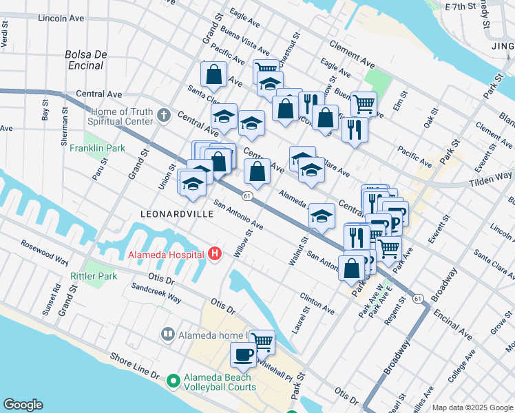 map of restaurants, bars, coffee shops, grocery stores, and more near 2064 Encinal Avenue in Alameda