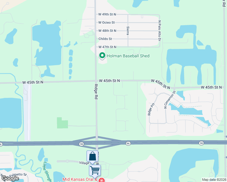 map of restaurants, bars, coffee shops, grocery stores, and more near 7015 West 45th Street North in Wichita