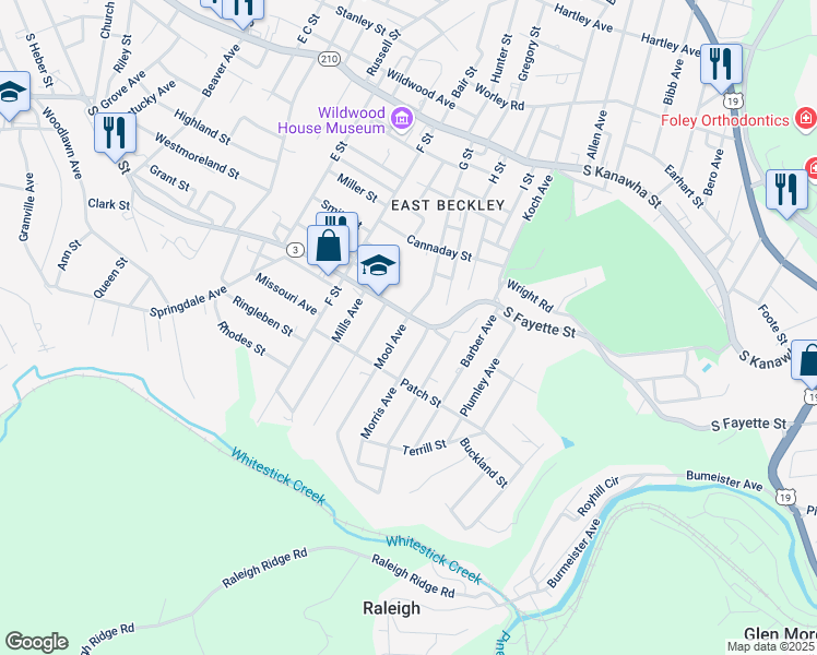 map of restaurants, bars, coffee shops, grocery stores, and more near 105-111 Mool Avenue in Beckley