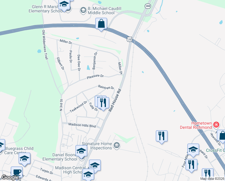 map of restaurants, bars, coffee shops, grocery stores, and more near 1007 Raintree Drive in Richmond