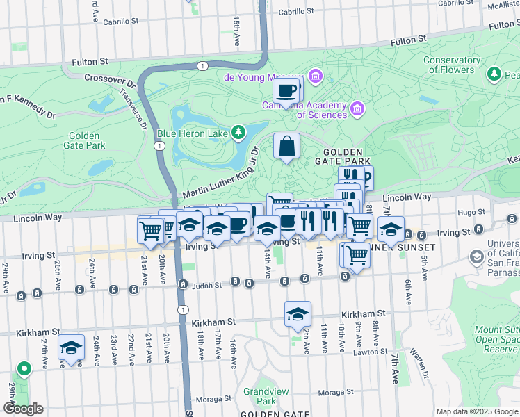 map of restaurants, bars, coffee shops, grocery stores, and more near 1201 14th Avenue in San Francisco