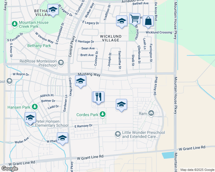 map of restaurants, bars, coffee shops, grocery stores, and more near 976 South Modena Street in Mountain House